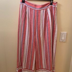 Linen blend stripped culottes. Size L